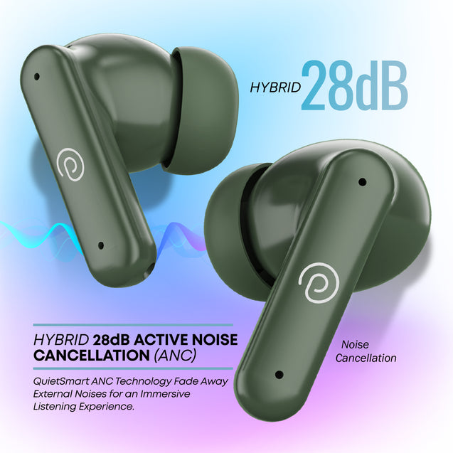 pTron Zenbuds 1 ANC TWS Earbuds with 28dB Active Noise Cancellation TWS, Quad Mic TruTalk ENC Calls, 60Hrs Playtime, 45ms Game/Movie Mode & in-Ear Bluetooth 5.3 Wireless Headphones (Hunter Green)