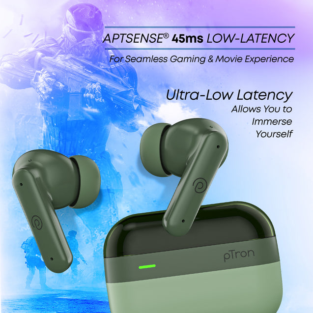 pTron Zenbuds 1 ANC TWS Earbuds with 28dB Active Noise Cancellation TWS, Quad Mic TruTalk ENC Calls, 60Hrs Playtime, 45ms Game/Movie Mode & in-Ear Bluetooth 5.3 Wireless Headphones (Hunter Green)
