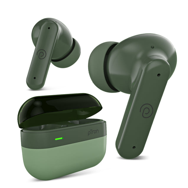 pTron Zenbuds 1 ANC TWS Earbuds with 28dB Active Noise Cancellation TWS, Quad Mic TruTalk ENC Calls, 60Hrs Playtime, 45ms Game/Movie Mode & in-Ear Bluetooth 5.3 Wireless Headphones (Hunter Green)