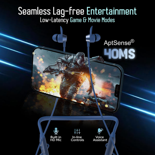 pTron Tangent Sports In-Ear Wireless Neckband with 60Hrs Playtime, AI-ENC Calls, 40ms Game Mode, HD Mic, BT5.2 Headphone, Deep Bass, Dual Device Pairing, Type-C Charge & Voice Assist (Royal Blue)