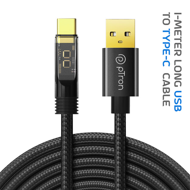 pTron Solero 65W USB to Type-C Super Fast Charging USB Cable Compatible with Samsung,OnePlus,Oppo,Vivo,Xiaomi,Realme & Other Type-C Devices, Unbreakable Nylon Braid, 480Mbps Data Sync (1m, Jet Black)