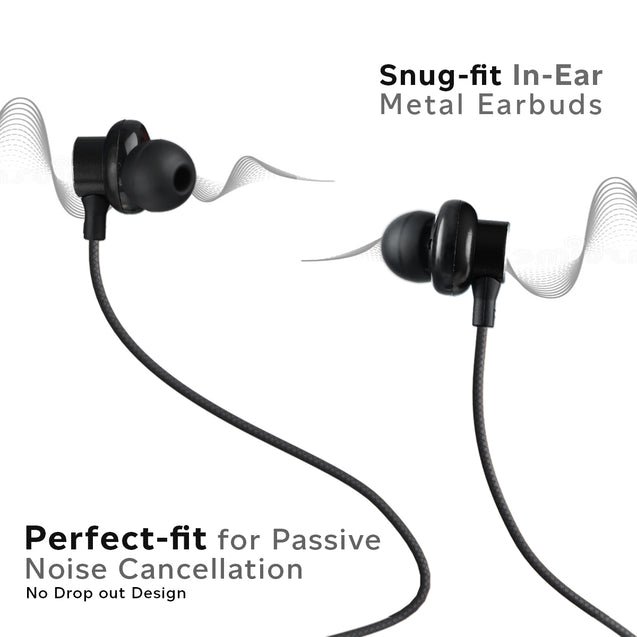 pTron Boom Buddy in-Ear Wired Earphones with Mic, Type-C Audio Connector, Immersive Stereo Sound with Deep Bass, 14mm Large Dynamic Drivers & 1.2M Nylon Braided Cable (Jet Black)