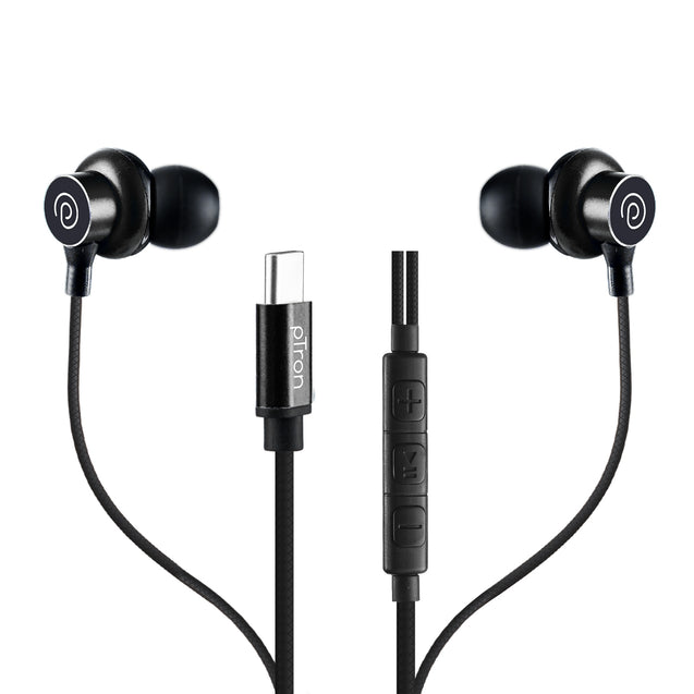 pTron Boom Buddy in-Ear Wired Earphones with Mic, Type-C Audio Connector, Immersive Stereo Sound with Deep Bass, 14mm Large Dynamic Drivers & 1.2M Nylon Braided Cable (Jet Black)