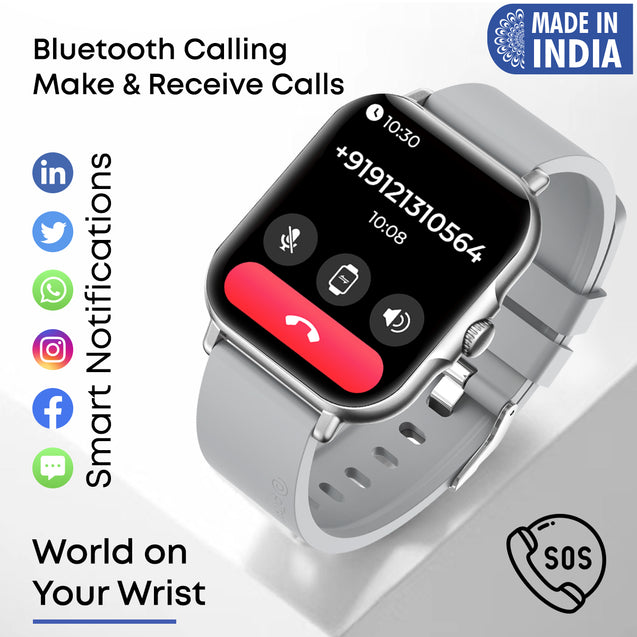 pTron Pulsefit Vibe Smartwatch with 1.85" Full Touch Display, Bluetooth Calling, 600 NITS, Digital Crown, 100+ Watch Faces, HR, SpO2, Sports Mode, Voice Assistant, 5 Days Battery Life & IP68 (Silver)