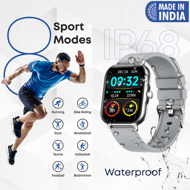 pTron Pulsefit Vibe Smartwatch with 1.85" Full Touch Display, Bluetooth Calling, 600 NITS, Digital Crown, 100+ Watch Faces, HR, SpO2, Sports Mode, Voice Assistant, 5 Days Battery Life & IP68 (Silver)