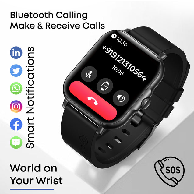 pTron Pulsefit Vibe Smartwatch with 1.85" Full Touch Display, Bluetooth Calling, 600 NITS, Digital Crown, 100+ Watch Faces, HR, SpO2, Sports Mode, Voice Assistant, 5 Days Battery Life & IP68 (Black)