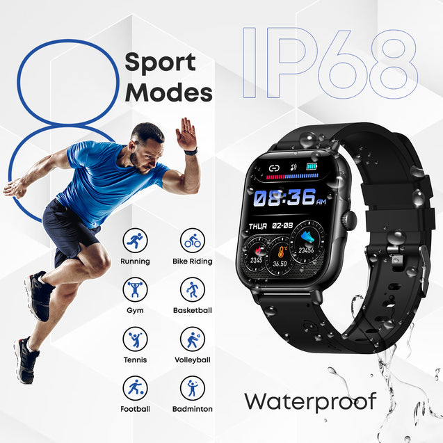 pTron Pulsefit Vibe Smartwatch with 1.85" Full Touch Display, Bluetooth Calling, 600 NITS, Digital Crown, 100+ Watch Faces, HR, SpO2, Sports Mode, Voice Assistant, 5 Days Battery Life & IP68 (Black)
