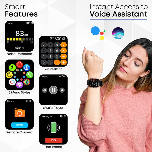 pTron Pulsefit Vibe Smartwatch with 1.85" Full Touch Display, Bluetooth Calling, 600 NITS, Digital Crown, 100+ Watch Faces, HR, SpO2, Sports Mode, Voice Assistant, 5 Days Battery Life & IP68 (Black)