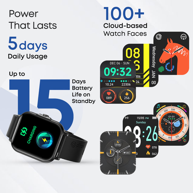 pTron Pulsefit Vibe Smartwatch with 1.85" Full Touch Display, Bluetooth Calling, 600 NITS, Digital Crown, 100+ Watch Faces, HR, SpO2, Sports Mode, Voice Assistant, 5 Days Battery Life & IP68 (Black)