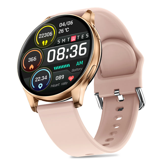 pTron Pulsefit Classic Smartwatch with Round 1.32" Full Touch Display, Bluetooth Calling, 600 NITS, Metal Frame, 100+ Watch Faces, HR,SpO2, Sports Mode, Voice Assist, IP68 & 5 Days Battery Life (Pink)