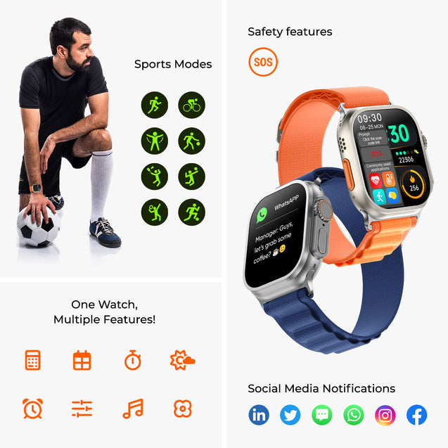 pTron Pulsefit Ultra Smartwatch with Bluetooth Calling, 2.01" Full Touch Display, 650 NITS, Digital Crown, Metal Frame, 100+ Watch Faces, HR, SpO2, Voice Assistant, IP68 & 5 Days Battery Life (Orange)