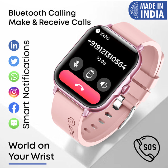 pTron Pulsefit Vibe Smartwatch with 1.85" Full Touch Display, Bluetooth Calling, 600 NITS, Digital Crown, 100+ Watch Faces, HR, SpO2, Sports Mode, Voice Assistant, 5 Days Battery Life & IP68 (Pink)