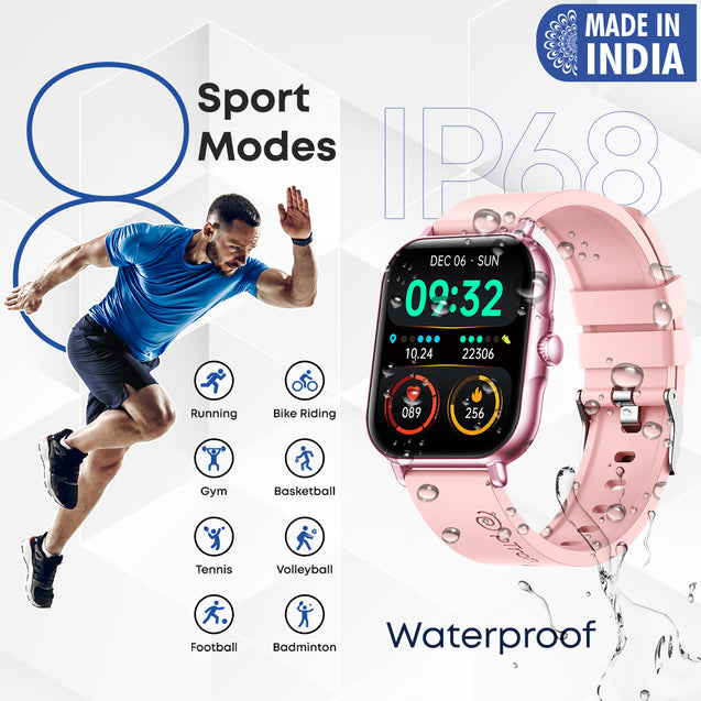 pTron Pulsefit Vibe Smartwatch with 1.85" Full Touch Display, Bluetooth Calling, 600 NITS, Digital Crown, 100+ Watch Faces, HR, SpO2, Sports Mode, Voice Assistant, 5 Days Battery Life & IP68 (Pink)
