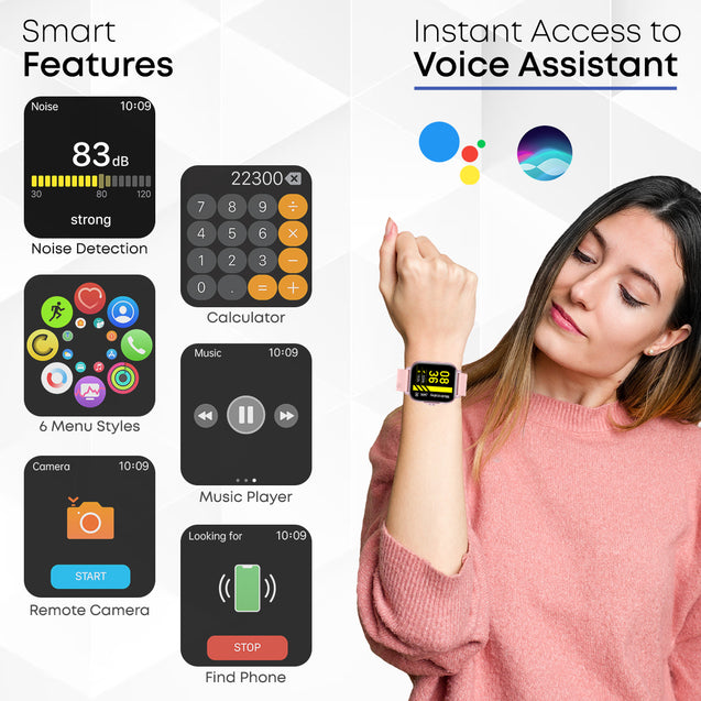 pTron Pulsefit Vibe Smartwatch with 1.85" Full Touch Display, Bluetooth Calling, 600 NITS, Digital Crown, 100+ Watch Faces, HR, SpO2, Sports Mode, Voice Assistant, 5 Days Battery Life & IP68 (Pink)