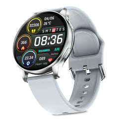 pTron Pulsefit Classic Smartwatch with Round 1.32" Full Touch Display, Bluetooth Calling, 600 NITS, Metal Frame, 100+ Watch Faces, HR,SpO2, Sports Mode, Voice Assist, IP68 & 5 Days Battery Life (Silver)