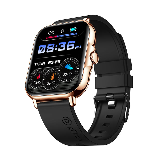 pTron Pulsefit Vibe Smartwatch with 1.85" Full Touch Display, Bluetooth Calling, 600 NITS, Digital Crown, 100+ Watch Faces, HR, SpO2, Sports Mode, Voice Assistant, 5 Days Battery Life & IP68 (Gold)