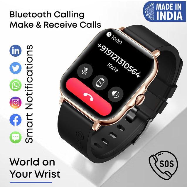 pTron Pulsefit Vibe Smartwatch with 1.85" Full Touch Display, Bluetooth Calling, 600 NITS, Digital Crown, 100+ Watch Faces, HR, SpO2, Sports Mode, Voice Assistant, 5 Days Battery Life & IP68 (Gold)