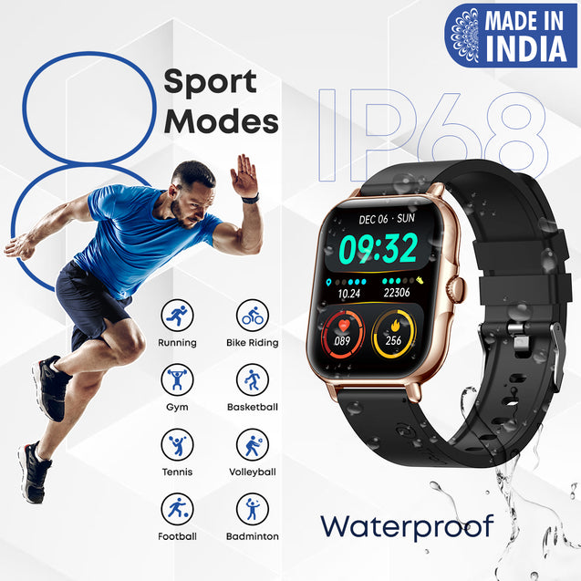 pTron Pulsefit Vibe Smartwatch with 1.85" Full Touch Display, Bluetooth Calling, 600 NITS, Digital Crown, 100+ Watch Faces, HR, SpO2, Sports Mode, Voice Assistant, 5 Days Battery Life & IP68 (Gold)