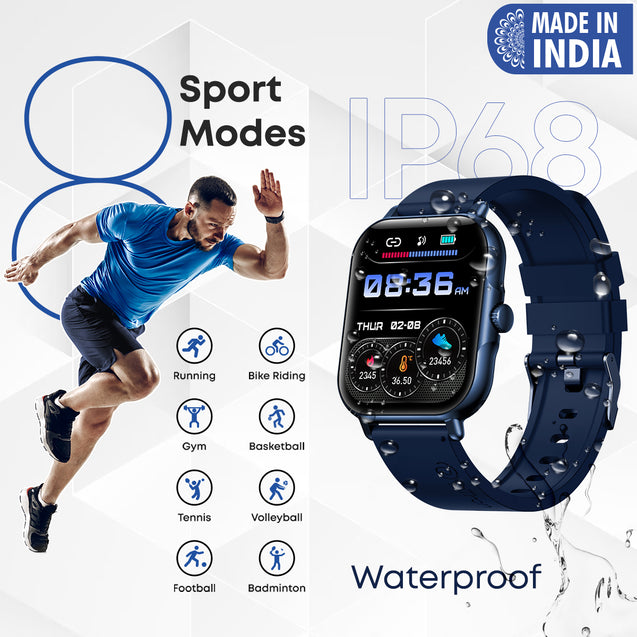 pTron Pulsefit Vibe Smartwatch with 1.85" Full Touch Display, Bluetooth Calling, 600 NITS, Digital Crown, 100+ Watch Faces, HR, SpO2, Sports Mode, Voice Assistant, 5 Days Battery Life & IP68 (Blue)