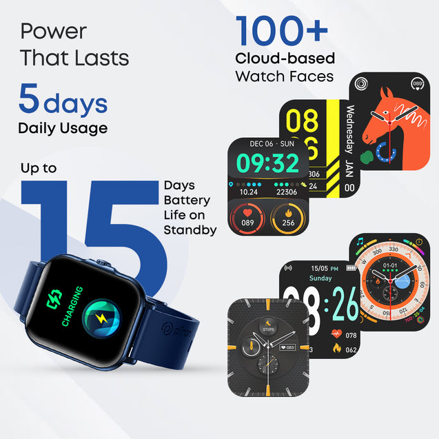 pTron Pulsefit Vibe Smartwatch with 1.85" Full Touch Display, Bluetooth Calling, 600 NITS, Digital Crown, 100+ Watch Faces, HR, SpO2, Sports Mode, Voice Assistant, 5 Days Battery Life & IP68 (Blue)