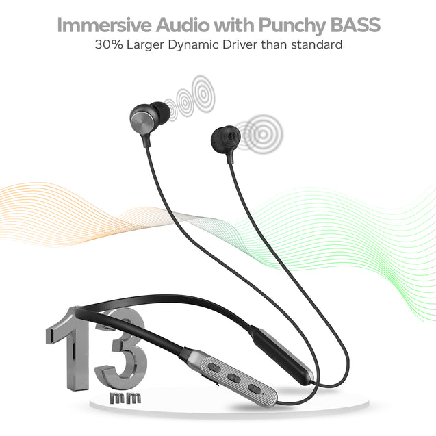 pTron Tangent Duo in Ear Wireless Headphones with Mic, 13mm Driver, Bluetooth V5.2, Dual Device Pairing, Fast Charging Type-C Wireless Neckband, Voice Assistant & IPX4 Water Resistant (Black/Cool Grey)