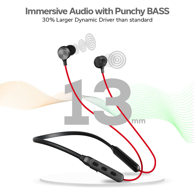 pTron Tangent Duo in Ear Wireless Headphones with Mic, 13mm Driver, Bluetooth V5.2, Dual Device Pairing, Fast Charging Type-C Wireless Neckband, Voice Assistant & IPX4 Water Resistant (Red & Jet Black)