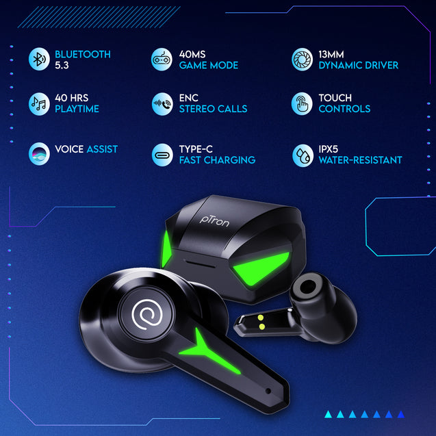 pTron Playbuds 2 TWS Earbuds with Mic (Raven Black)