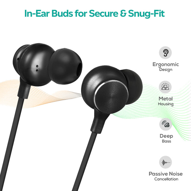 pTron Tangent Duo in Ear Wireless Headphones with Mic, 13mm Driver, Bluetooth V5.2, Dual Device Pairing, Fast Charging Type-C Wireless Neckband, Voice Assistant & IPX4 Water Resistant (Jet Black/Green)