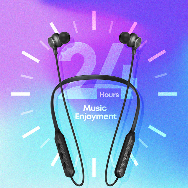 pTron Tangent Duo in Ear Wireless Headphones with Mic, 13mm Driver, Bluetooth V5.2, Dual Device Pairing, Fast Charging Type-C Wireless Neckband, Voice Assistant & IPX4 Water Resistant (Jet Black)
