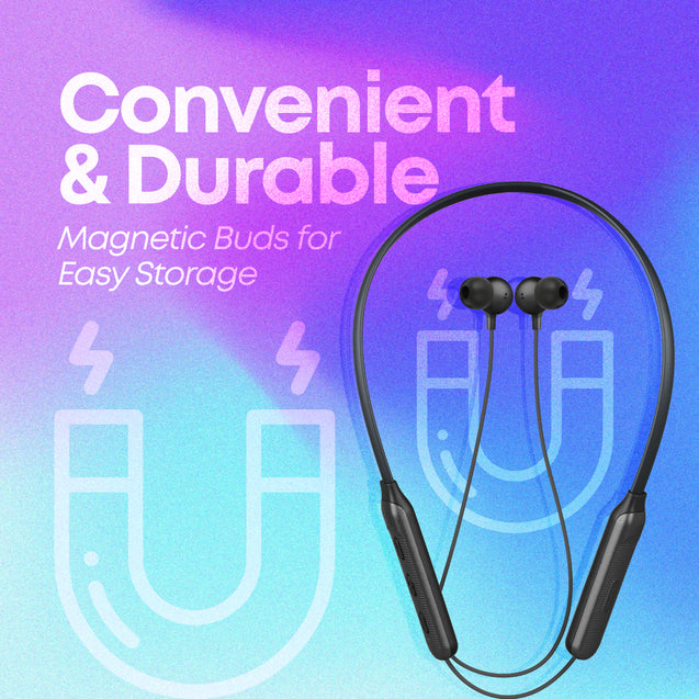pTron Tangent Duo in Ear Wireless Headphones with Mic, 13mm Driver, Bluetooth V5.2, Dual Device Pairing, Fast Charging Type-C Wireless Neckband, Voice Assistant & IPX4 Water Resistant (Jet Black)