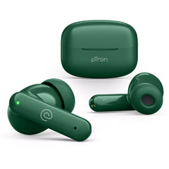 pTron Zenbuds X1 Quad Mic TWS Earbuds, 40hrs Playtime, In-Ear Sensor, TruTalk AI-ENC Calls, 40ms Movie/Music Modes, Bluetooth 5.3 Headphones, TypeC Fast Charging & IPX5 Water Resistant (Forest Green)