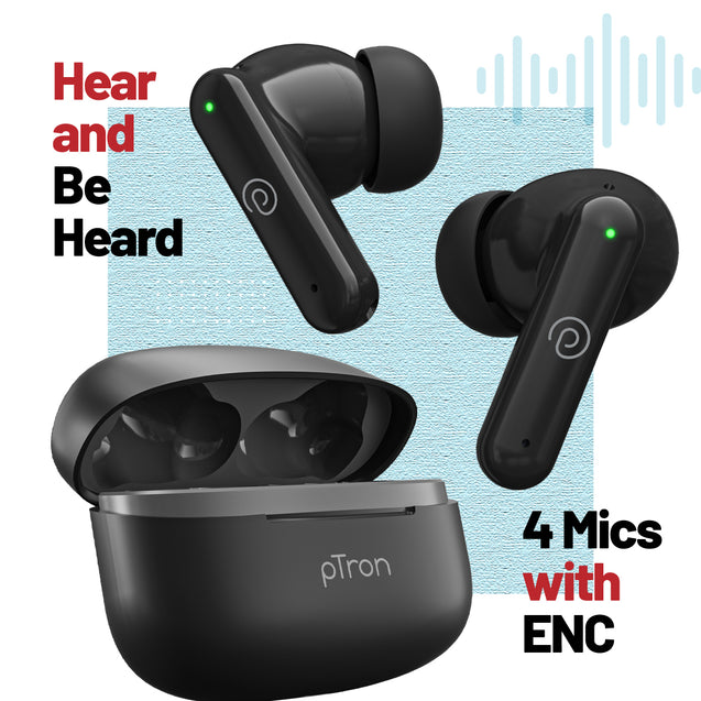 pTron Zenbuds X1 TWS Earbuds with Mic (Jet Black)
