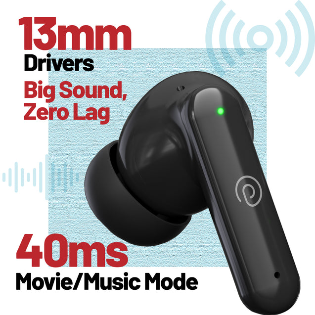 pTron Zenbuds X1 TWS Earbuds with Mic (Jet Black)