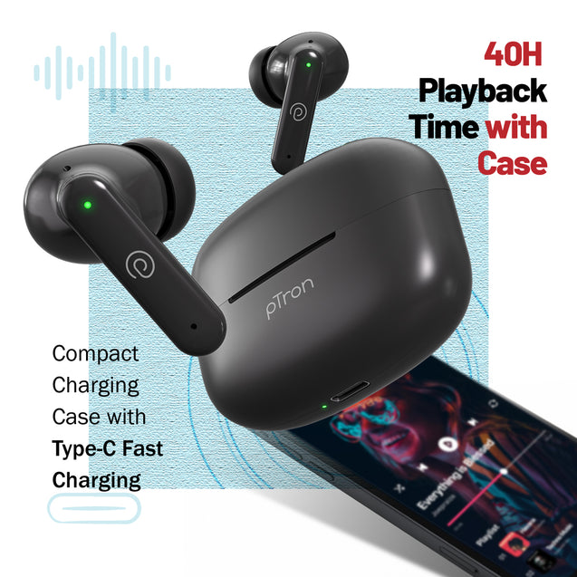 pTron Zenbuds X1 TWS Earbuds with Mic (Jet Black)