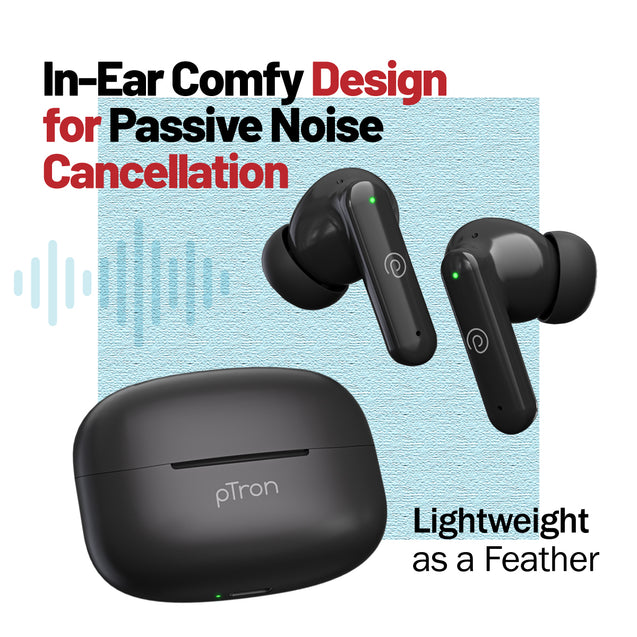 pTron Zenbuds X1 TWS Earbuds with Mic (Jet Black)
