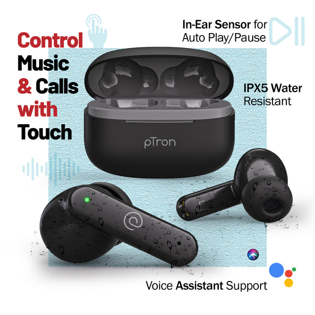 pTron Zenbuds X1 TWS Earbuds with Mic (Jet Black)