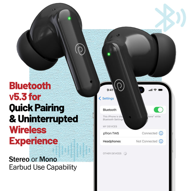 pTron Zenbuds X1 TWS Earbuds with Mic (Jet Black)