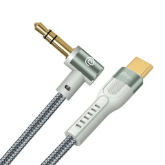 pTron Type-C to 3.5mm Aux Cable, 90 Degree Gold-plated Connector, Male to Male Stereo Audio Cable, Metal Heads, Nylon Braided, Compatible with iPhone 15 Pro Max/15 Pro/15 Plus, Solero A15 (1.5m, Grey)