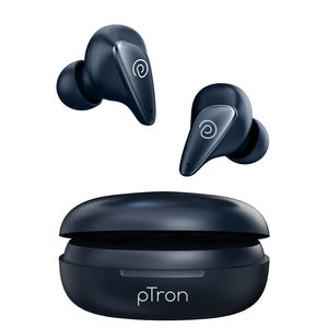 pTron Bassbuds Wave with TruTalk AI-ENC Calls, Movie/Music Modes, Deep Bass, BT5.3 Wireless Headphones, 40Hrs Combined Playtime, in-Ear TWS Earbuds, Touch Control, Type-C Fast Charging & IPX4 (Ash Blue)