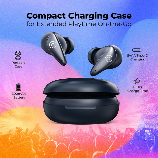 pTron Bassbuds Wave with TruTalk AI-ENC Calls, Movie/Music Modes, Deep Bass, BT5.3 Wireless Headphones, 40Hrs Combined Playtime, in-Ear TWS Earbuds, Touch Control, Type-C Fast Charging & IPX4 (Ash Blue)