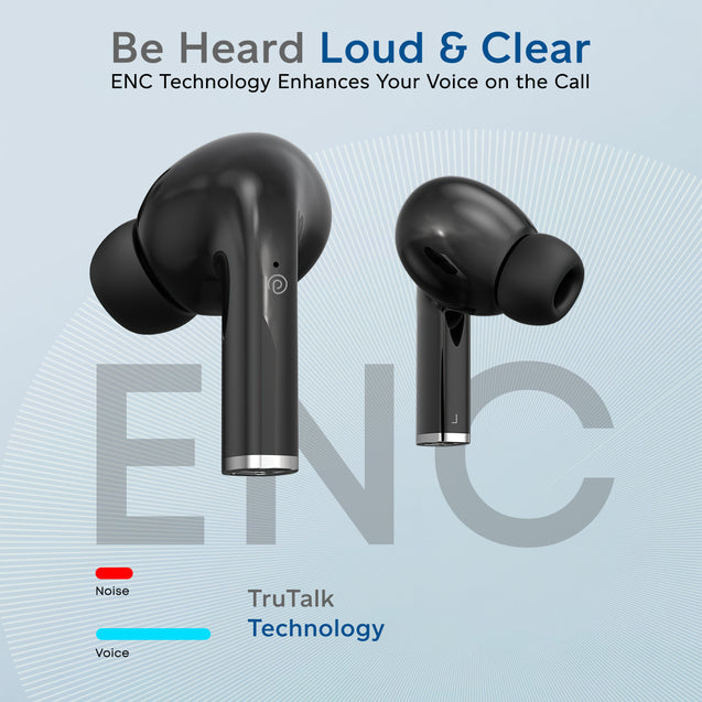 pTron Bassbuds Neo TWS Earbuds, HD Mic & TruTalk AI-ENC Calls, Immersive Sound, Game/Music Modes, 35H Playtime, in-Ear Bluetooth 5.3 Headphones, Type-C Fast Charging & IPX5 Water Resistant (Ink Black)