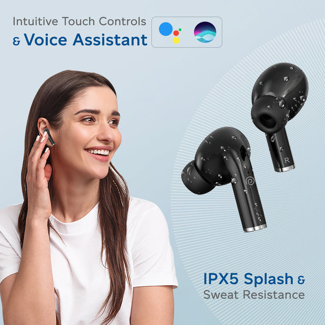 pTron Bassbuds Neo TWS Earbuds, HD Mic & TruTalk AI-ENC Calls, Immersive Sound, Game/Music Modes, 35H Playtime, in-Ear Bluetooth 5.3 Headphones, Type-C Fast Charging & IPX5 Water Resistant (Ink Black)