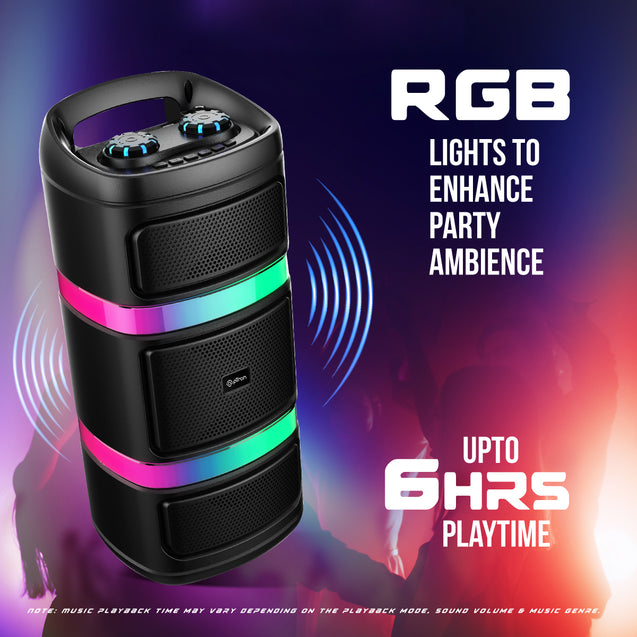 pTron Fusion Quad V2 Party Speaker with Mic (Satin Black)