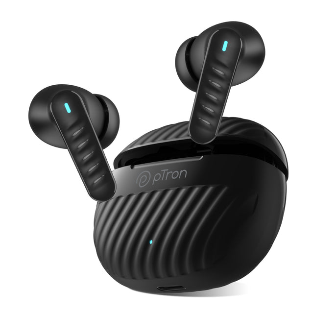 pTron Bassbuds Bliss TWS In-Ear Earbuds with 4 Quadpro Mics, 3D Audioscape, TruTalk ENC Calls, 40H Playtime, 50ms Low-Latency Game/Music Modes, BT5.3 Headphones, Type C Fast Charging & IPX5(Jet Black)