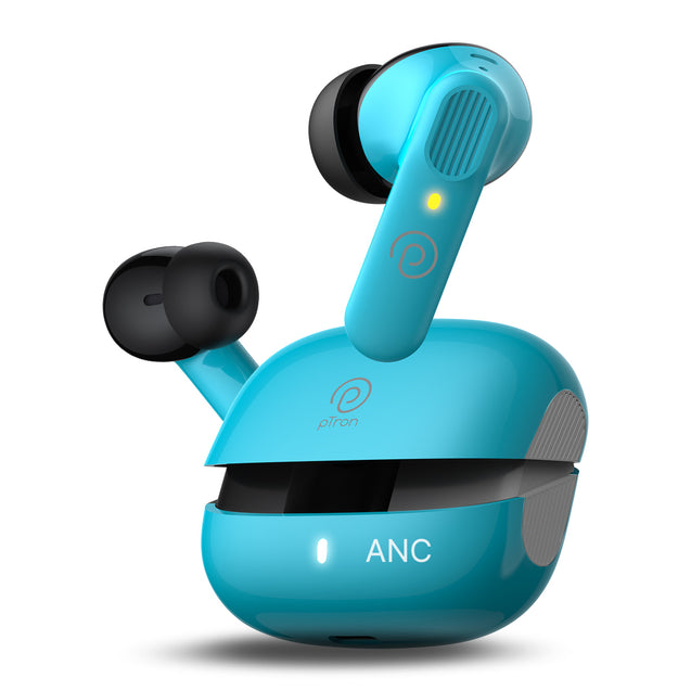 pTron Zenbuds 1 V2 ANC Bluetooth V5.3 in Ear Earbuds, 32Db Quietsound Tech, 13Mm Hyperdrivers with 4D Panaromic Audio, 4 Quadpro ANC Mics, 40Ms Low Latency Game/Music Modes & IPX5 (Maya Blue)