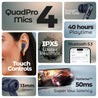 pTron Bassbuds Bliss TWS In-Ear Earbuds with 4 Quadpro Mics, 3D Audioscape, TruTalk ENC Calls, 40H Playtime, 50ms Low-Latency Game/Music Modes, BT5.3 Headphones,Type C Fast Charging & IPX5 (Navy Blue)