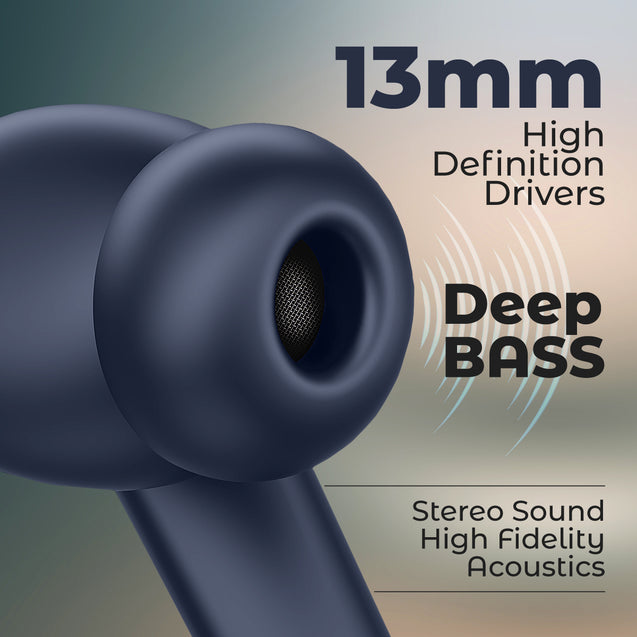 pTron Bassbuds Bliss TWS In-Ear Earbuds with 4 Quadpro Mics, 3D Audioscape, TruTalk ENC Calls, 40H Playtime, 50ms Low-Latency Game/Music Modes, BT5.3 Headphones,Type C Fast Charging & IPX5 (Navy Blue)