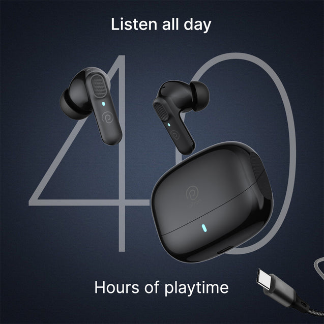 pTron Zenbuds 1 V2 ANC Bluetooth V5.3 in Ear Earbuds, 32Db Quietsound Tech, 13Mm Hyperdrivers with 4D Panaromic Audio, 4 Quadpro ANC Mics, 40Ms Low Latency Game/Music Modes & IPX5 (Jet Black)
