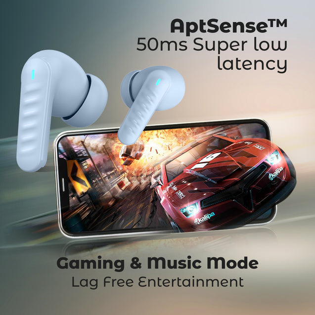 pTron Bassbuds Bliss TWS In-Ear Earbuds with 4 Quadpro Mics, 3D Audioscape, TruTalk ENC Calls, 40H Playtime, 50ms Low-Latency Game/Music Modes,BT5.3 Headphones,Type C Fast Charging & IPX5(Pastel Blue)