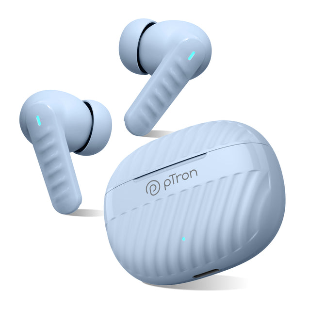 pTron Bassbuds Bliss TWS In-Ear Earbuds with 4 Quadpro Mics, 3D Audioscape, TruTalk ENC Calls, 40H Playtime, 50ms Low-Latency Game/Music Modes,BT5.3 Headphones,Type C Fast Charging & IPX5(Pastel Blue)